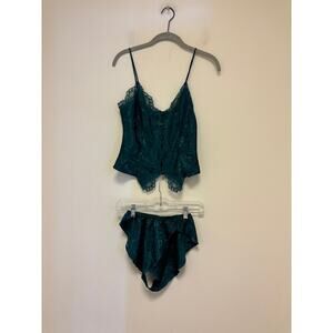 Victoria’s Secret Gold Label Vintage Green Satin Button Up Lace Camisole Set